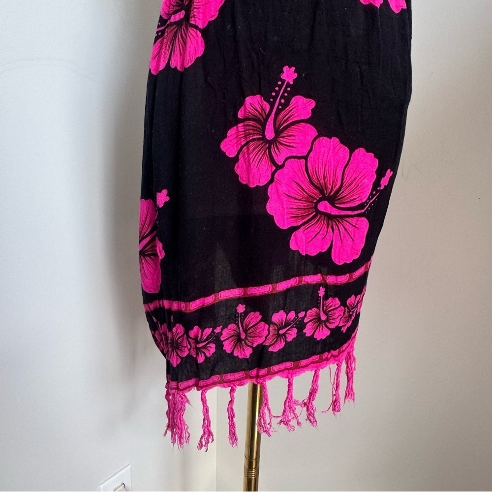 Vintage Hawaiian Black Pink Hibiscus Strapless Dress Beach Up Festival Y2K M - Picture 4 of 6